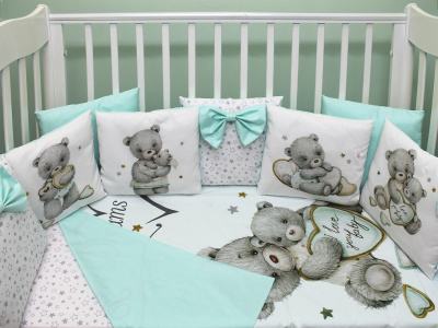"ПУХЛИКИ" ш4267/0 - комлект в кроватку (с принтом, без балдахина)  ("Любимый малыш" -  голубой)