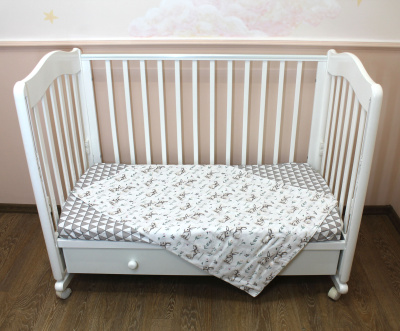 КПБ "Качели" (простыня на резинке 120х60см, БЯЗЬ) ш2329* ("Заяц" - серый)