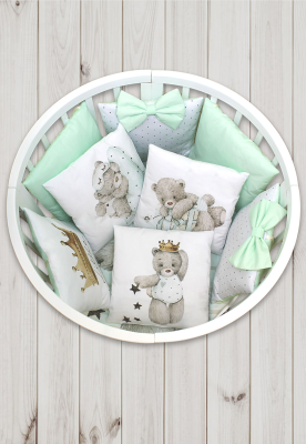 Борт - охранник 4-х сторонний "Лапусяки" (САТИН) ш4468*  ("Мишка принц" - серый)