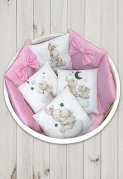 "ПУХЛИКИ" ш4267/0 - комлект в кроватку (с принтом, без балдахина)  ("Мамина радость" - розовый)