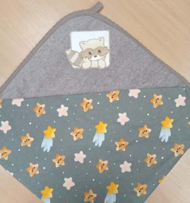 Пелёнка с уголком "Енот Сеня-Гоша" (90х90см) ш650/240 (капучино)