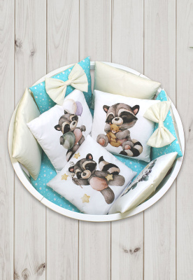 "ПУХЛИКИ" ш4267/0 - комлект в кроватку (с принтом, без балдахина)  ("Енот" - зеленый(салатовый))