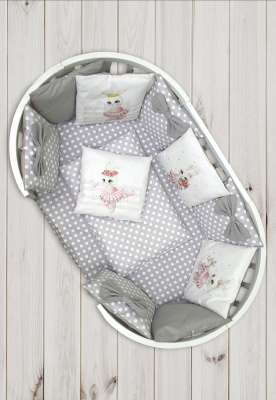 "ПУХЛИКИ" ш4267/0 - комлект в кроватку (с принтом, без балдахина)  ("Балеринка" - серый)