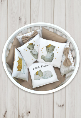 Борт - охранник 4-х сторонний "Лапусяки" (САТИН) ш4468*  ("Маленький принц" - кремовый)