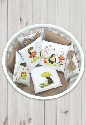 "ПУХЛИКИ" ш4267/0 - комлект в кроватку (с принтом, без балдахина)  ("Ёжик" - кремовый)