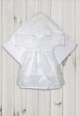 Комплект для крещения (платье-распашонка, пеленка) ш010 (бело-кремовый)
