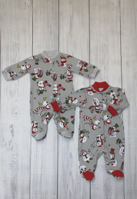 Комбинезон без подкладки "ЗВЕЗДОПАД" ш111/19 (снеговики (р-р 56см))