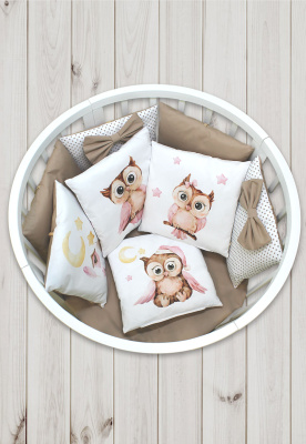 Борт - охранник 4-х сторонний "Лапусяки" (САТИН) ш4468*  ("Совушка" - капучино)