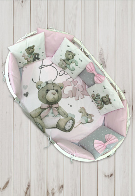 Борт - охранник 4-х сторонний "Лапусяки" (САТИН) ш4468*  ("Мишка Бэби" - девочка)