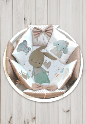 "ЛАПУСЯКИ" ш4269/0 - комплект в кроватку (без балдахина) ("Зайка со слоником" - капучино)