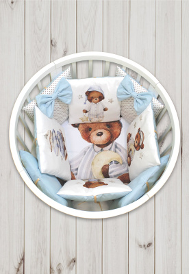 "ПУХЛИКИ" ш4267/0 - комлект в кроватку (с принтом, без балдахина)  ("Мишка соня" - кремовый)