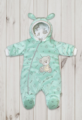 Комбинезон на синтепоне "ОБНИМАШКИ" ш972/9 (салатовый (бирюза) (р-р 68-74см))