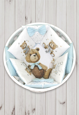 Борт - охранник 4-х сторонний "Лапусяки" (САТИН) ш4468*  ("Мишка Бэби" - мальчик)