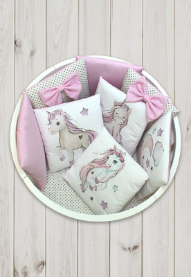 "ПУХЛИКИ" ш4267/0 - комлект в кроватку (с принтом, без балдахина)  ("Единорог" - розовый)