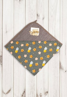 Пелёнка с уголком "Енот Сеня-Гоша" (90х90см) ш650/240 (капучино)