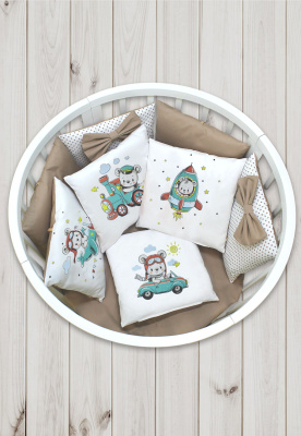 Борт-охранник 4-х сторонний "Лапусяки" (бязь) ш4465 ("Путешественник" - капучино)