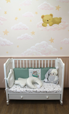 Борт-охранник 3-х сторонний "Флюшик-Джаз" ш4477 ("Путешественник" - салатовый)