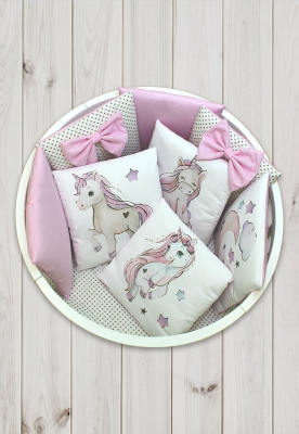 Борт - охранник 4-х сторонний "Лапусяки" (САТИН) ш4468*  ("Единорог" - розовый)