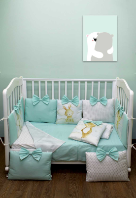 Борт - охранник 4-х сторонний "Лапусяки" (САТИН) ш4468*  ("Мечтатели" - голубой)