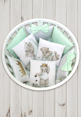 Борт-охранник 4-х сторонний "Лапусяки" (бязь) ш4465 ("Мишка принц" - серый)