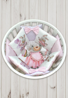 "ЛАПУСЯКИ" ш4265/0*- комплект в кроватку (с принтом, без балдахина) ("Зайка Модница" - кремовый)