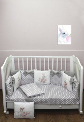 Борт - охранник 4-х сторонний "Лапусяки" (САТИН) ш4468*  ("Балеринка" - серый)