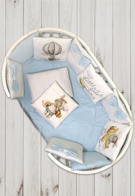 "ПУХЛИКИ" ш4267/0 - комлект в кроватку (с принтом, без балдахина)  ("Маленький пилот" - голубой)