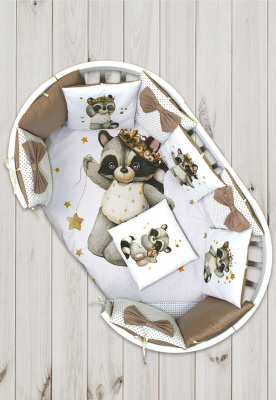 "ЛАПУСЯКИ" ш4269/0 - комплект в кроватку (без балдахина) ("Енот" - кремовый)