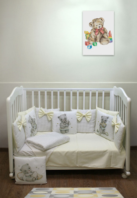 Борт-охранник 4-х сторонний "Лапусяки" (бязь) ш4465 ("Любимый малыш" - кремовый)