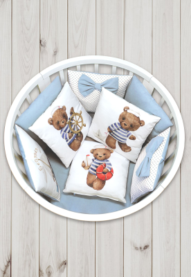 "ЛАПУСЯКИ" ш4265/0*- комплект в кроватку (с принтом, без балдахина) ("Мишка юнга" - голубой)