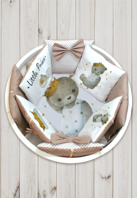 "ПУХЛИКИ" ш4267/0 - комлект в кроватку (с принтом, без балдахина)  ("Маленький принц" - серый)