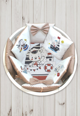 "ПУХЛИКИ" ш4267/0 - комлект в кроватку (с принтом, без балдахина)  ("Юный морячок" - капучино)