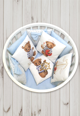 Борт - охранник 4-х сторонний "Лапусяки" (САТИН) ш4468*  ("Мишка юнга" - серый)