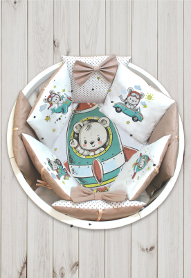 "ПУХЛИКИ" ш4267/0 - комлект в кроватку (с принтом, без балдахина)  ("Маленький пилот" - серый)