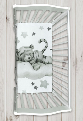 "ПУХЛИКИ" ш4267/0 - комлект в кроватку (с принтом, без балдахина)  ("Тигруля" - голубой)