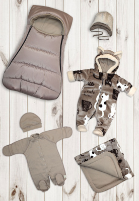 "КОШКИ/МИШКИ" ш230/25 - комплект на выписку (капучино)